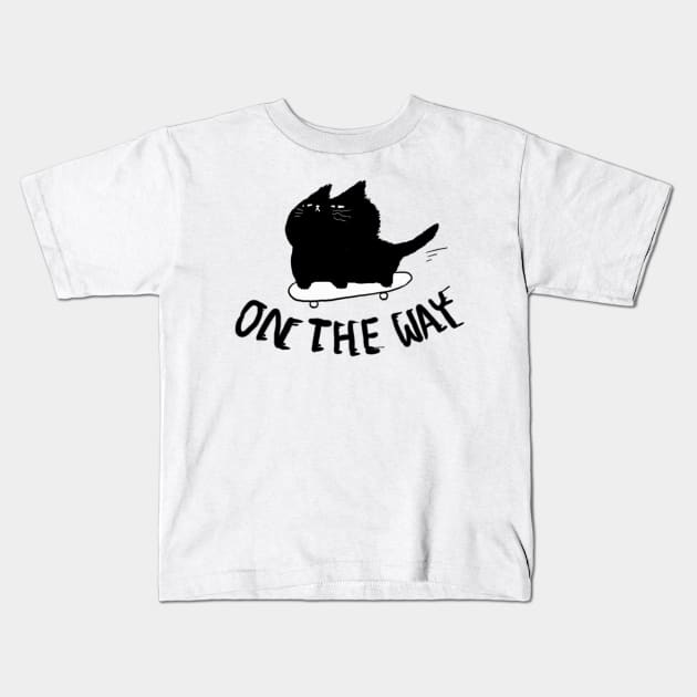 BLACK CAT ON THE WAY Kids T-Shirt by hand.xyz